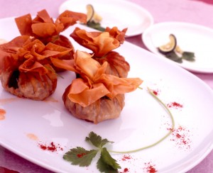 Pouches of Fried Tofu with Miyazaki Beef and Harusame Paste